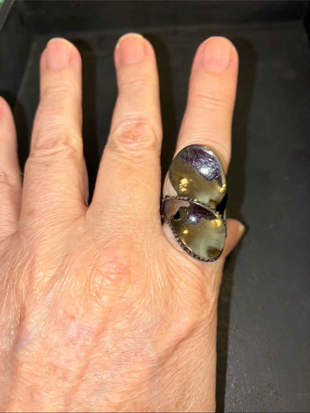 Smoky Teardrop Double-Stone Statement Stretch Ring